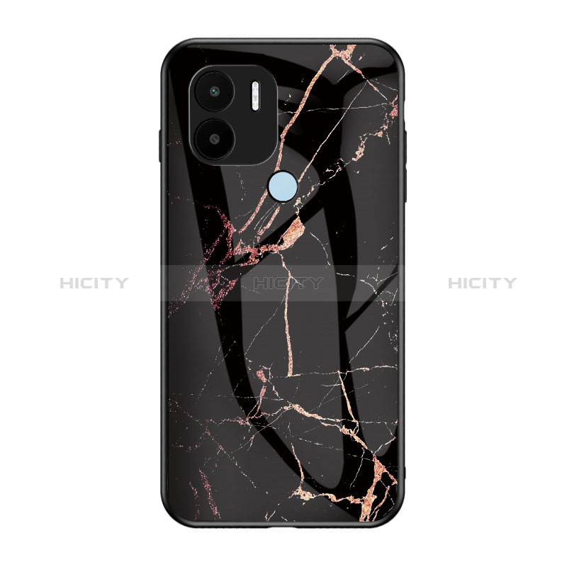 Coque Contour Silicone et Vitre Motif Fantaisie Miroir Etui Housse pour Xiaomi Redmi A1 Plus Or et Noir Plus