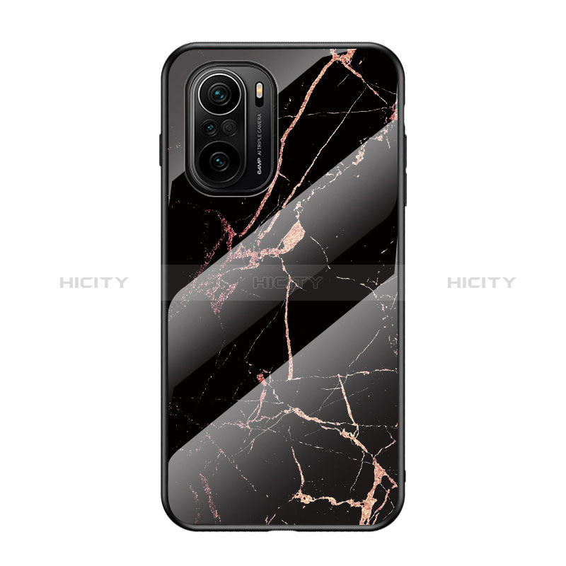 Coque Contour Silicone et Vitre Motif Fantaisie Miroir Etui Housse pour Xiaomi Redmi K40 Pro+ Plus 5G Or et Noir Plus