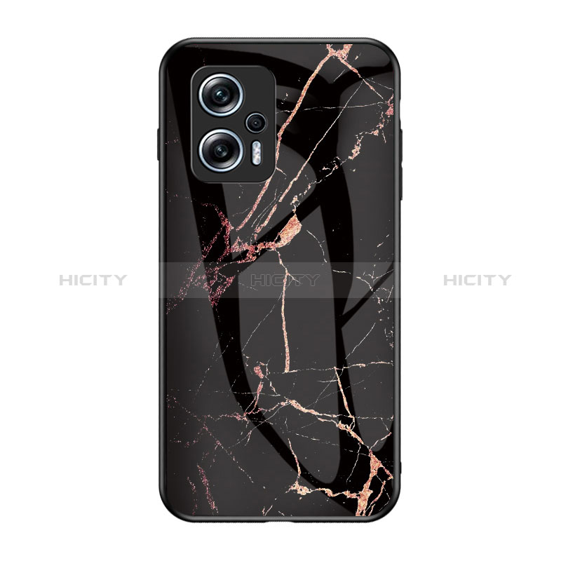 Coque Contour Silicone et Vitre Motif Fantaisie Miroir Etui Housse pour Xiaomi Redmi Note 11T Pro+ Plus 5G Or et Noir Plus