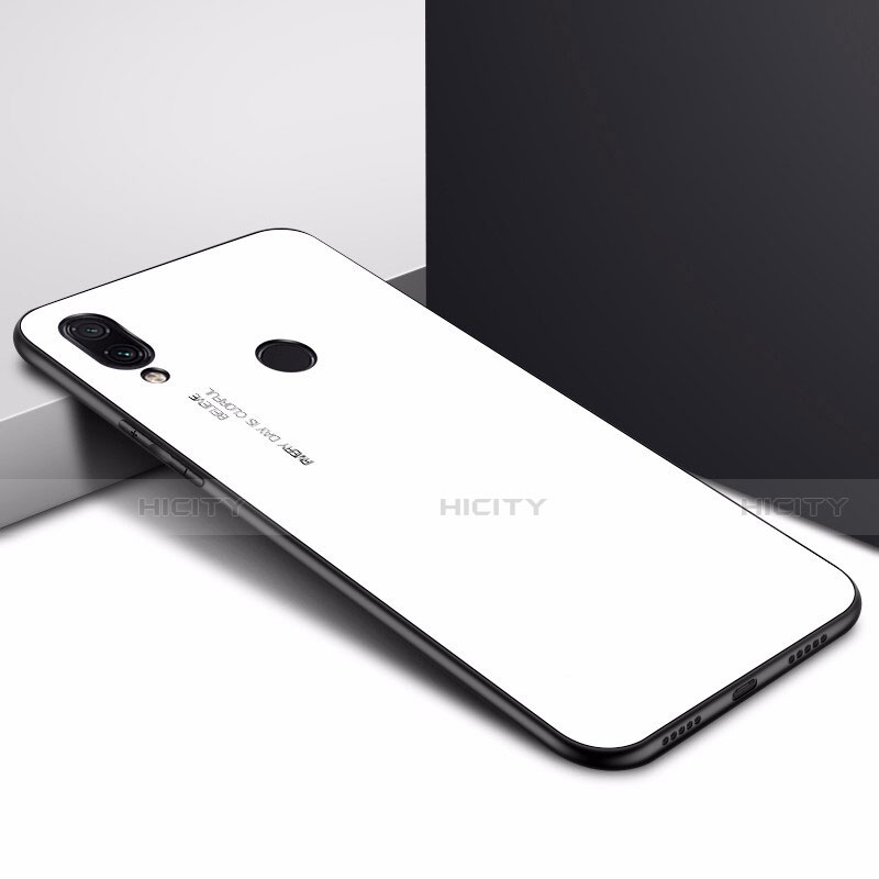 Coque Contour Silicone et Vitre Motif Fantaisie Miroir Etui Housse pour Xiaomi Redmi Note 7 Blanc Plus