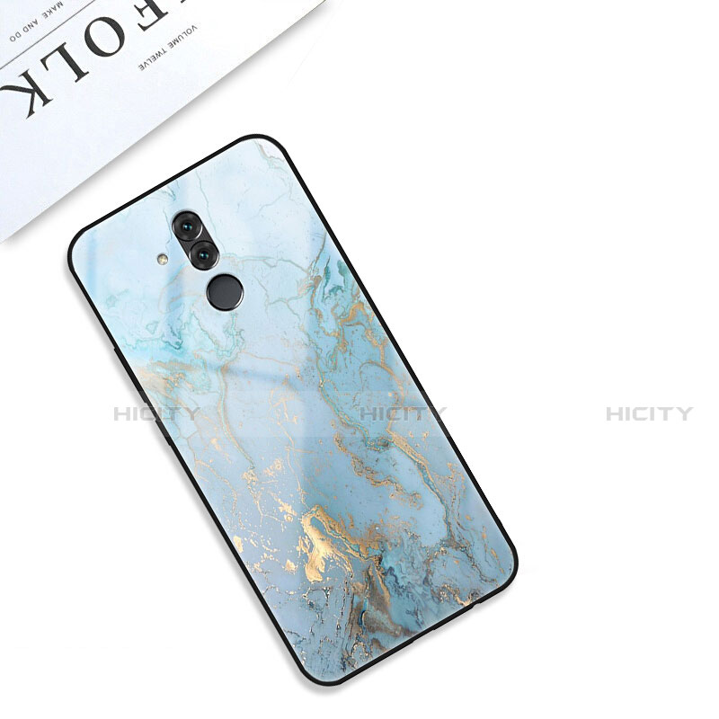 Coque Contour Silicone et Vitre Motif Fantaisie Miroir Etui Housse S01 pour Huawei Mate 20 Lite Cyan Plus