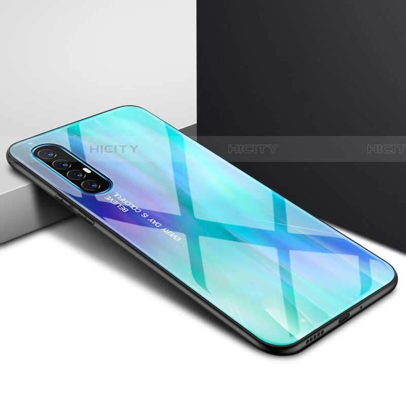 Coque Contour Silicone et Vitre Motif Fantaisie Miroir Etui Housse S01 pour Oppo Reno3 Pro Cyan Plus