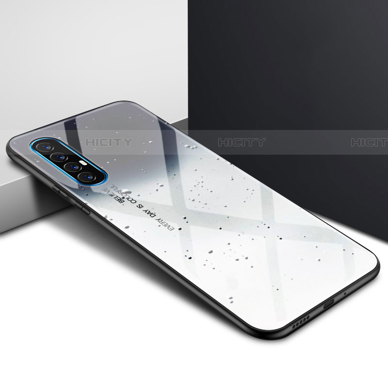 Coque Contour Silicone et Vitre Motif Fantaisie Miroir Etui Housse S01 pour Oppo Reno3 Pro Gris Plus