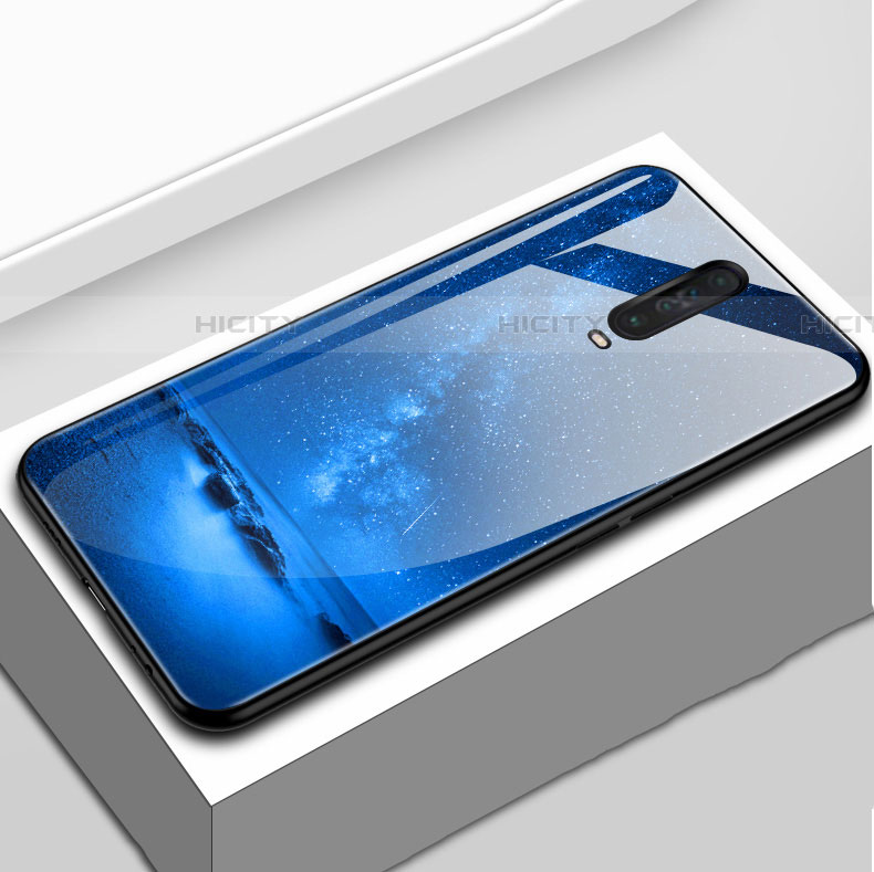 Coque Contour Silicone et Vitre Motif Fantaisie Miroir Etui Housse S02 pour Xiaomi Redmi K30 4G Bleu Plus