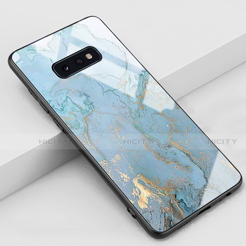 Coque Contour Silicone et Vitre Motif Fantaisie Miroir Etui Housse S04 pour Samsung Galaxy S10e Cyan Plus