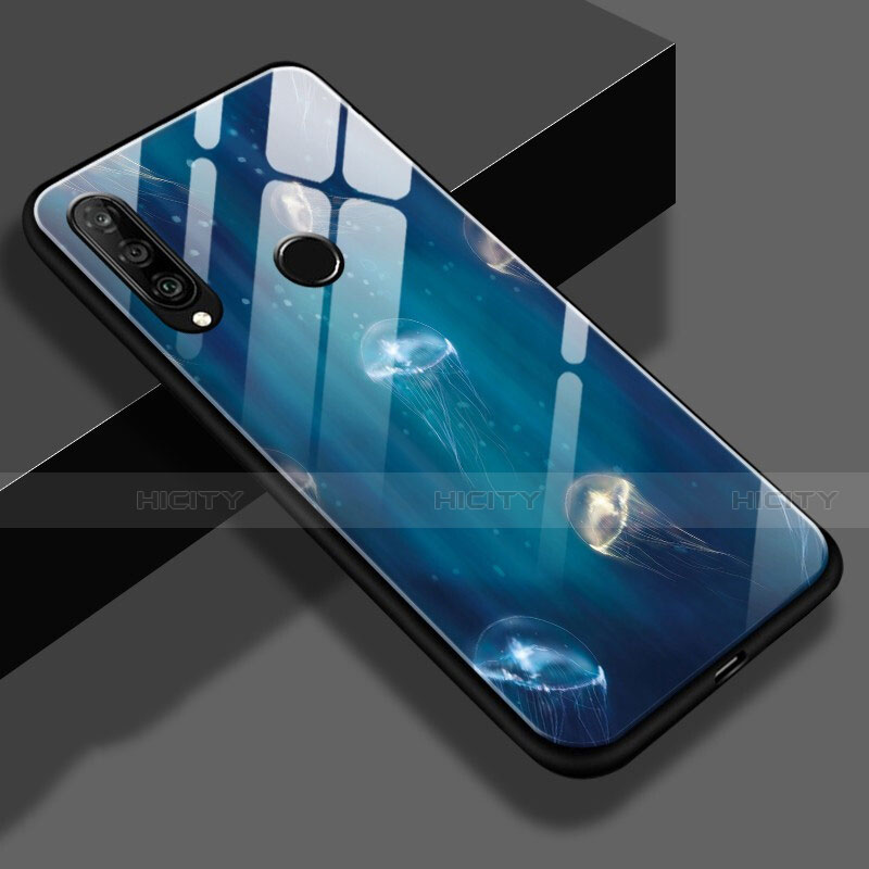 Coque Contour Silicone et Vitre Motif Fantaisie Miroir S01 pour Huawei P30 Lite New Edition Bleu Plus
