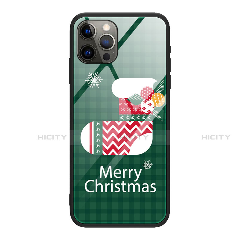 Coque Contour Silicone et Vitre Motif Noel Miroir Etui Housse pour Apple iPhone 12 Pro Max Vert Plus