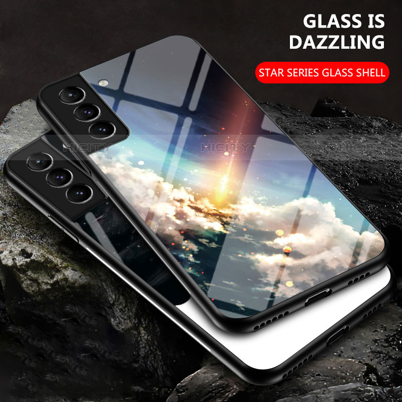 Coque Contour Silicone et Vitre Paillette Etoile Miroir Etui Housse pour Samsung Galaxy S22 Plus 5G Plus