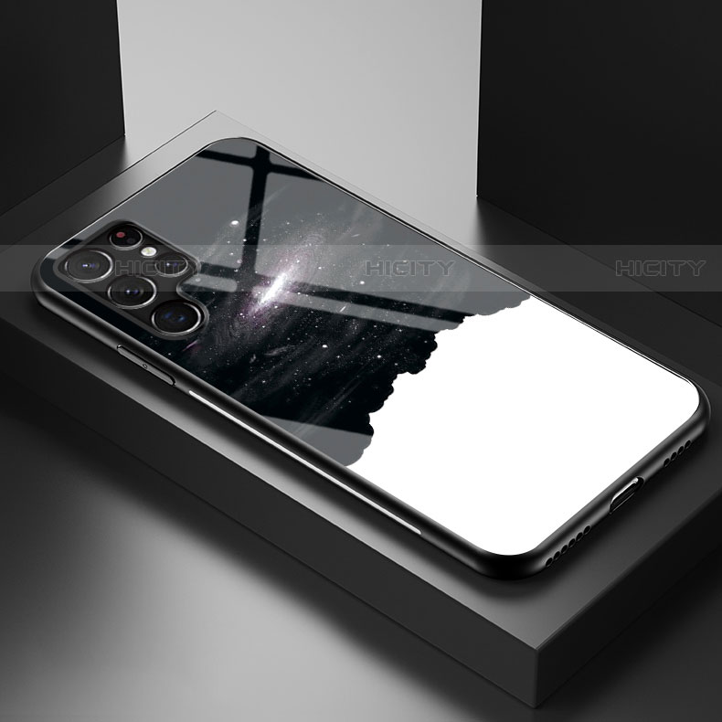 Coque Contour Silicone et Vitre Paillette Etoile Miroir Etui Housse S01 pour Samsung Galaxy S21 Ultra 5G Blanc Plus