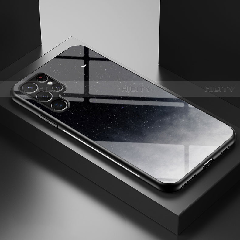 Coque Contour Silicone et Vitre Paillette Etoile Miroir Etui Housse S01 pour Samsung Galaxy S22 Ultra 5G Noir Plus