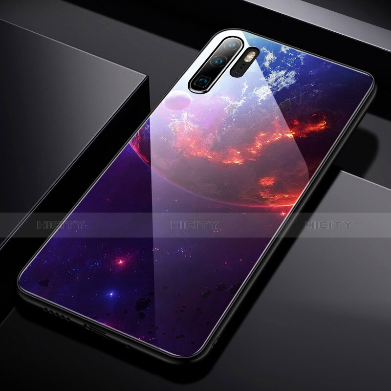 Coque Contour Silicone et Vitre Paillette Etoile Miroir pour Huawei P30 Pro New Edition Violet Plus