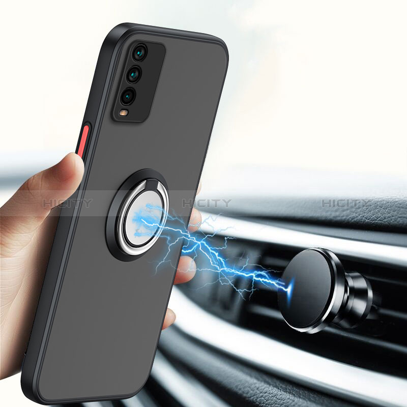 Coque Contour Silicone et Vitre Transparente avec Support Bague Anneau Aimante Magnetique T01 pour Xiaomi Redmi 9T 4G Plus