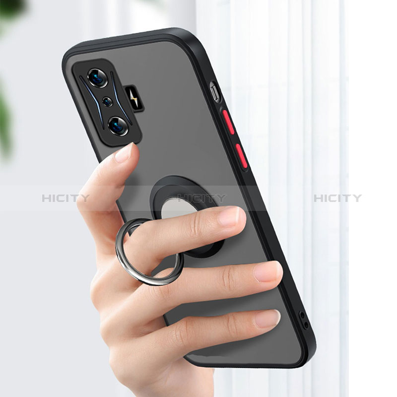 Coque Contour Silicone et Vitre Transparente avec Support Bague Anneau Aimante Magnetique T01 pour Xiaomi Redmi K50 Gaming 5G Plus