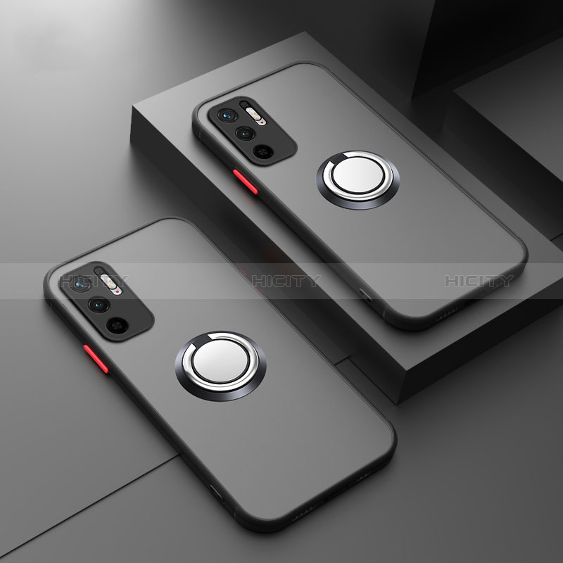 Coque Contour Silicone et Vitre Transparente avec Support Bague Anneau Aimante Magnetique T01 pour Xiaomi Redmi Note 11 SE 5G Noir Plus
