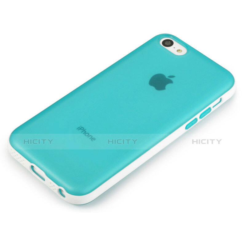 Coque Contour Silicone et Vitre Transparente Mat pour Apple iPhone 5C Bleu Ciel Plus