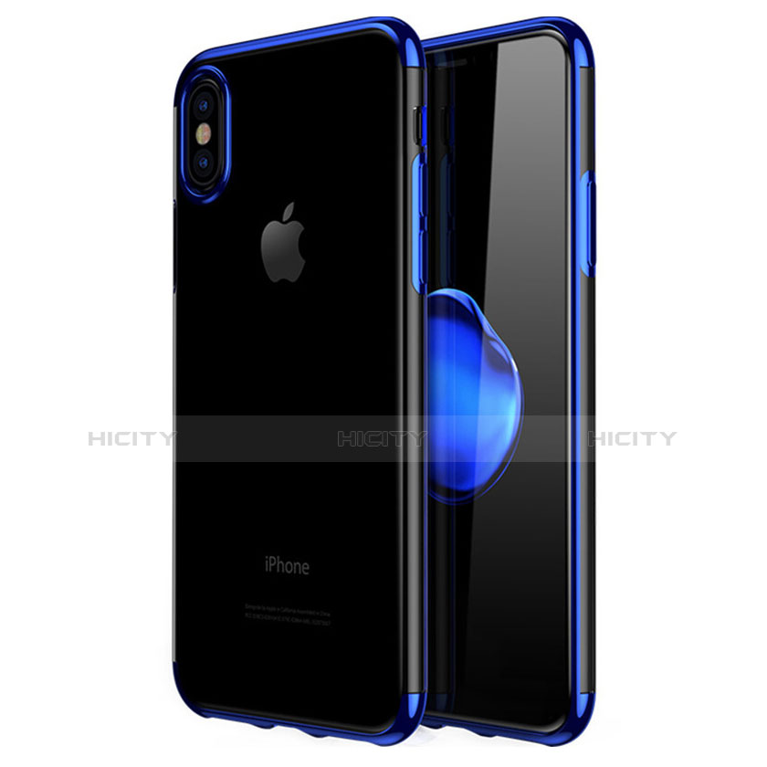 Coque Contour Silicone et Vitre Transparente Mat pour Apple iPhone X Bleu Plus