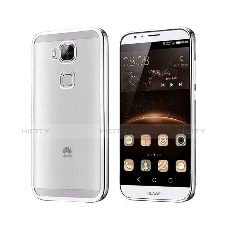 Coque Contour Silicone et Vitre Transparente Mat pour Huawei G8 Argent Plus