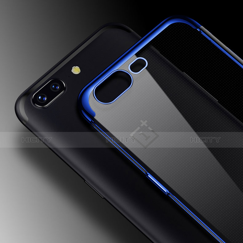 Coque Contour Silicone et Vitre Transparente Mat pour OnePlus 5 Bleu Plus