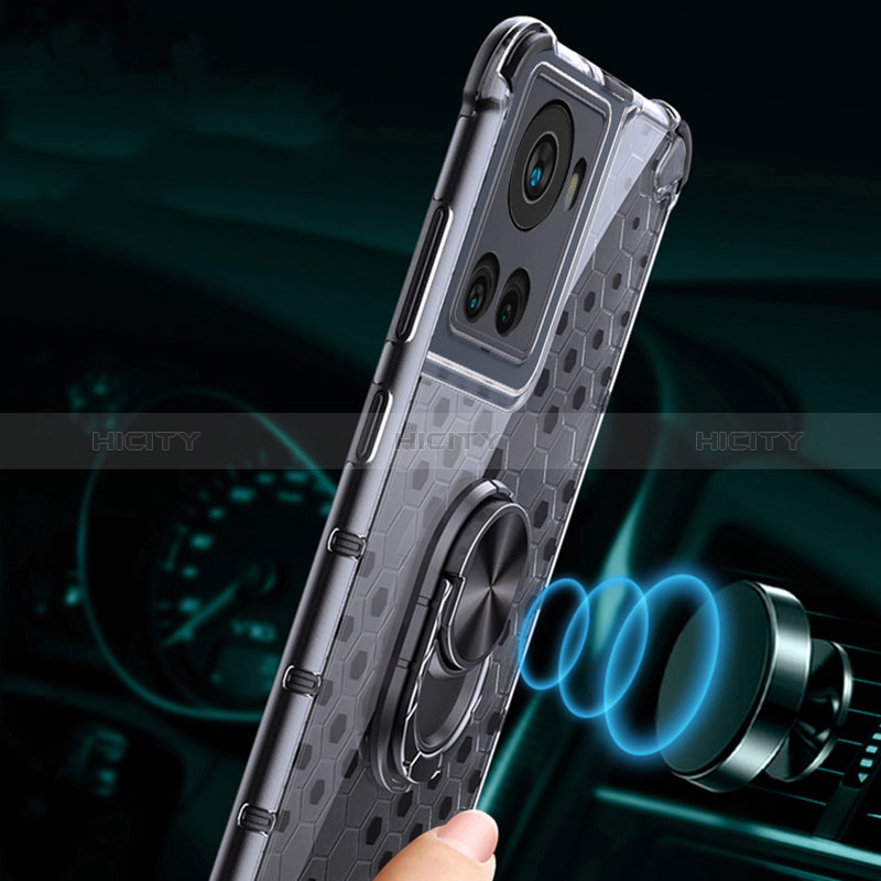 Coque Contour Silicone et Vitre Transparente Miroir 360 Degres avec Support Bague Anneau Aimante Magnetique AM1 pour OnePlus 10R 5G Plus