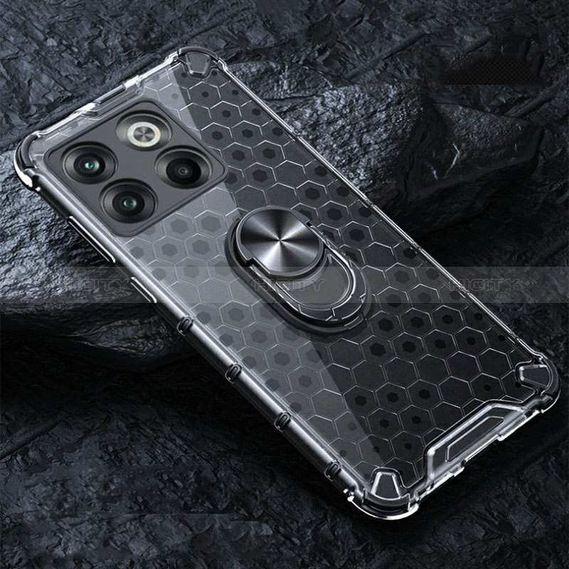 Coque Contour Silicone et Vitre Transparente Miroir 360 Degres avec Support Bague Anneau Aimante Magnetique AM1 pour OnePlus 10T 5G Gris Plus