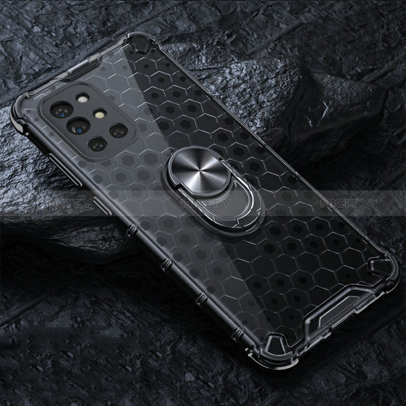 Coque Contour Silicone et Vitre Transparente Miroir 360 Degres avec Support Bague Anneau Aimante Magnetique AM1 pour OnePlus 9R 5G Noir Plus