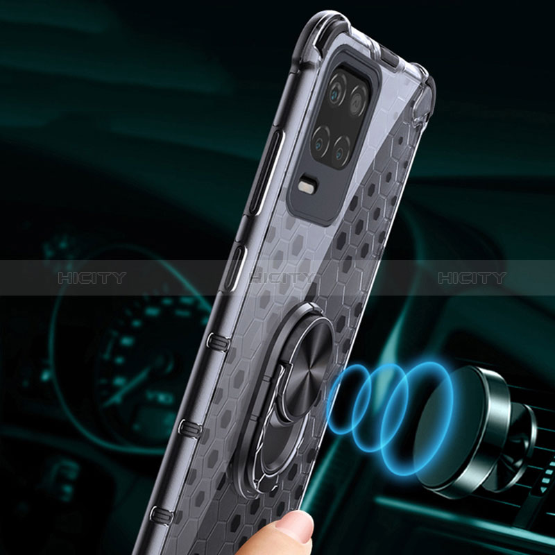 Coque Contour Silicone et Vitre Transparente Miroir 360 Degres avec Support Bague Anneau Aimante Magnetique AM1 pour Realme 8s 5G Plus