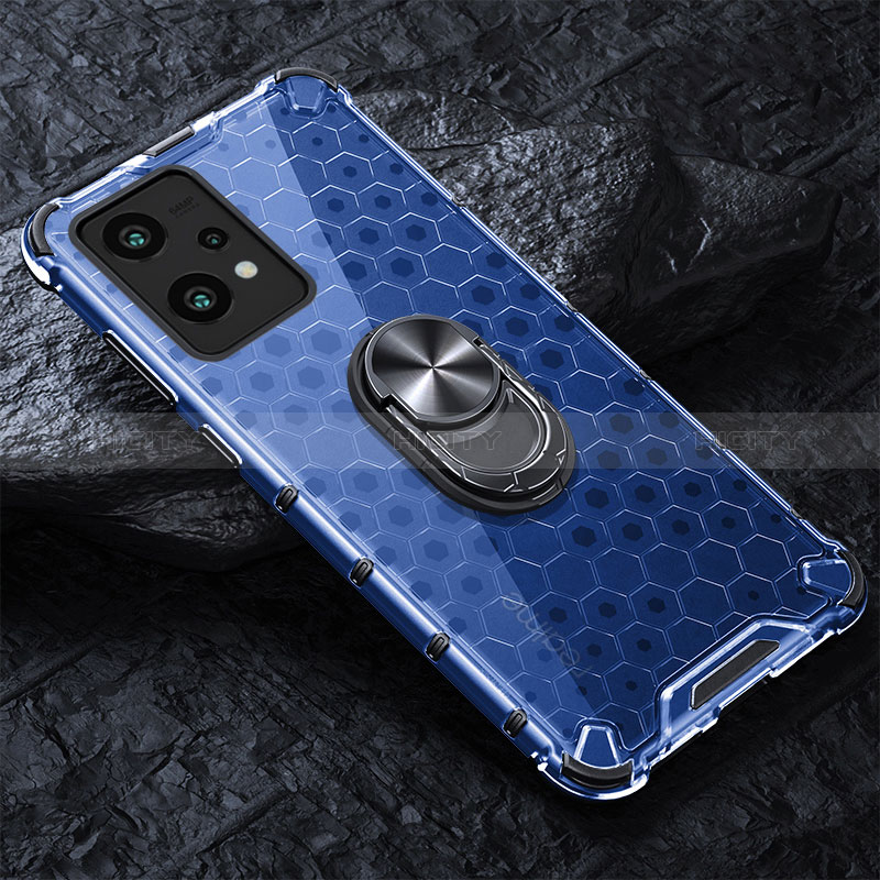 Coque Contour Silicone et Vitre Transparente Miroir 360 Degres avec Support Bague Anneau Aimante Magnetique AM1 pour Realme 9 4G Bleu Plus