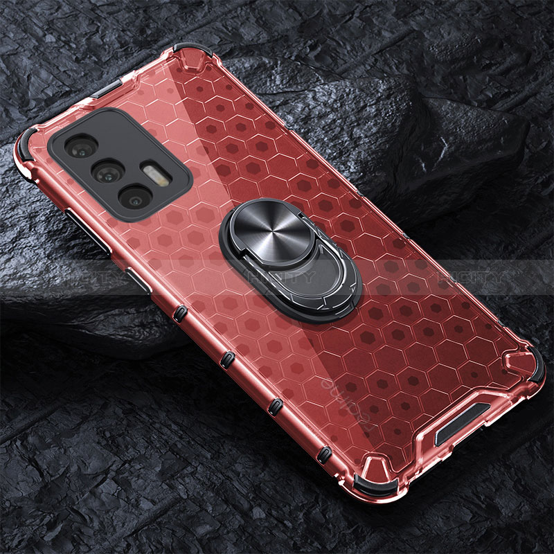 Coque Contour Silicone et Vitre Transparente Miroir 360 Degres avec Support Bague Anneau Aimante Magnetique AM1 pour Realme GT 5G Rouge Plus