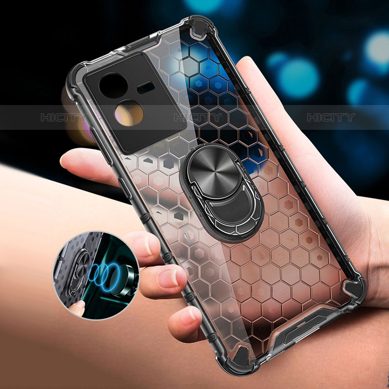 Coque Contour Silicone et Vitre Transparente Miroir 360 Degres avec Support Bague Anneau Aimante Magnetique AM1 pour Vivo iQOO Z6x Plus