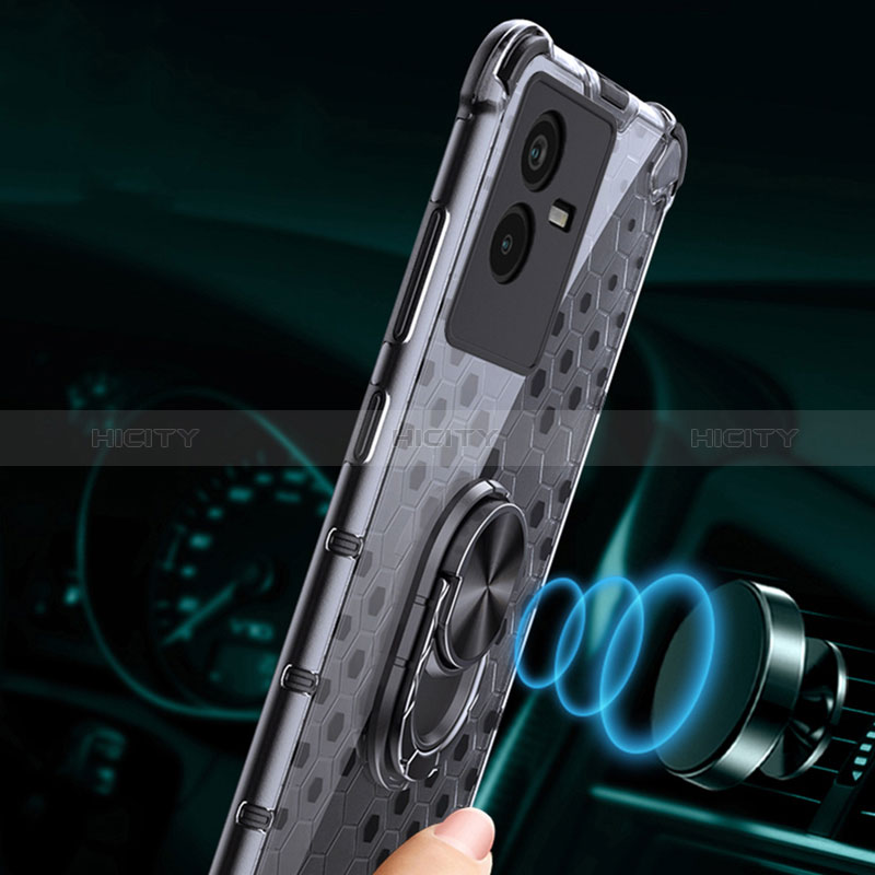 Coque Contour Silicone et Vitre Transparente Miroir 360 Degres avec Support Bague Anneau Aimante Magnetique AM1 pour Vivo T2x 5G Plus