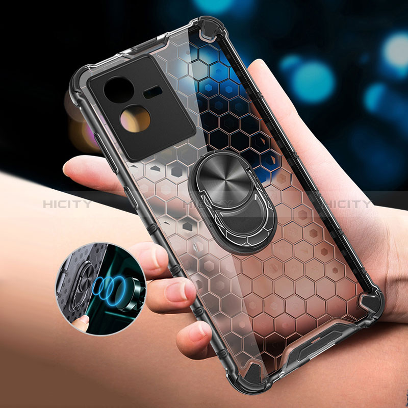 Coque Contour Silicone et Vitre Transparente Miroir 360 Degres avec Support Bague Anneau Aimante Magnetique AM1 pour Vivo T2x 5G Plus