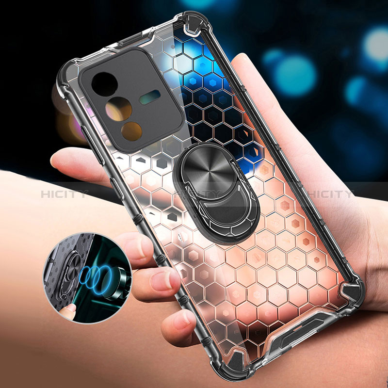 Coque Contour Silicone et Vitre Transparente Miroir 360 Degres avec Support Bague Anneau Aimante Magnetique AM1 pour Vivo V23 5G Plus