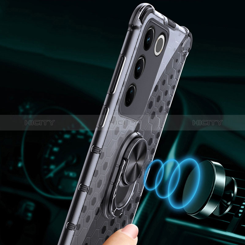 Coque Contour Silicone et Vitre Transparente Miroir 360 Degres avec Support Bague Anneau Aimante Magnetique AM1 pour Vivo V27 5G Plus