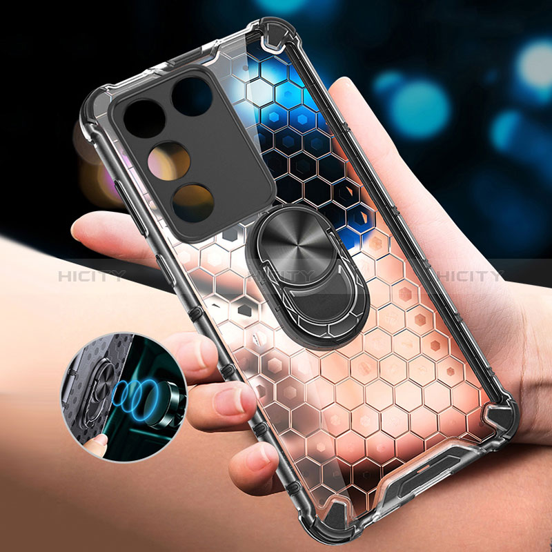 Coque Contour Silicone et Vitre Transparente Miroir 360 Degres avec Support Bague Anneau Aimante Magnetique AM1 pour Vivo V27 Pro 5G Plus