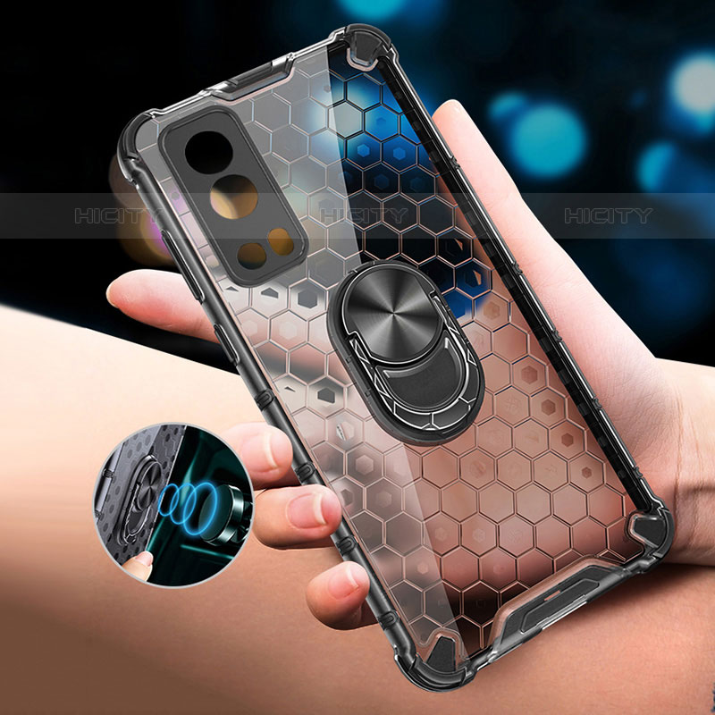 Coque Contour Silicone et Vitre Transparente Miroir 360 Degres avec Support Bague Anneau Aimante Magnetique AM1 pour Vivo Y52 5G Plus