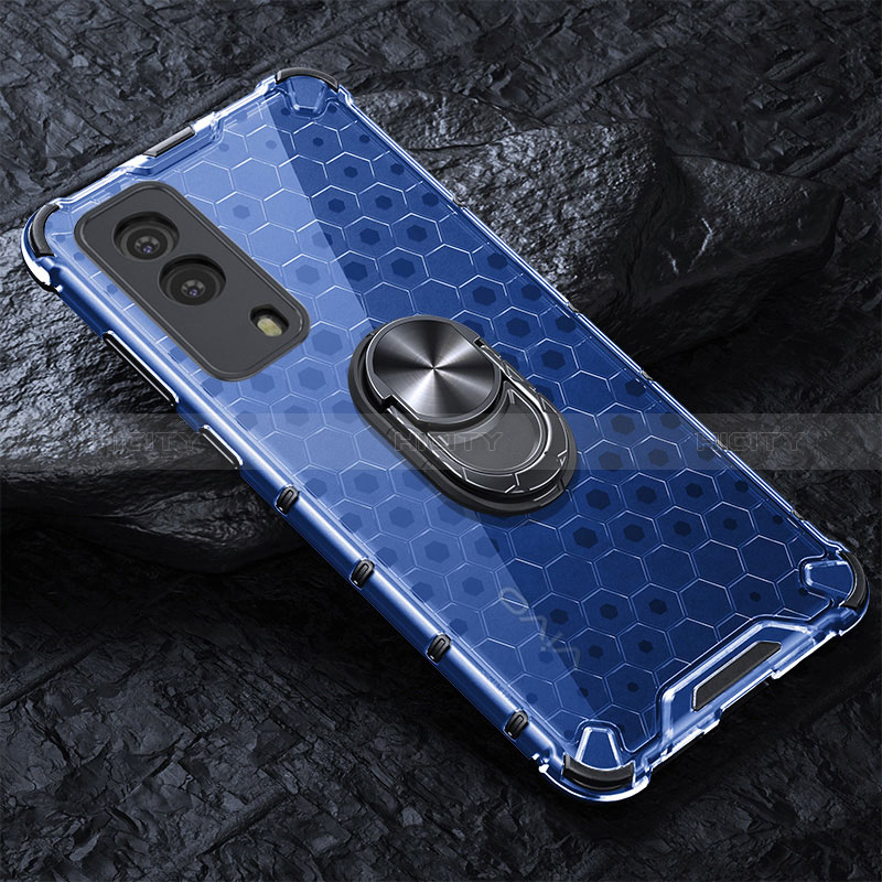 Coque Contour Silicone et Vitre Transparente Miroir 360 Degres avec Support Bague Anneau Aimante Magnetique AM1 pour Vivo Y53s t2 Bleu Plus