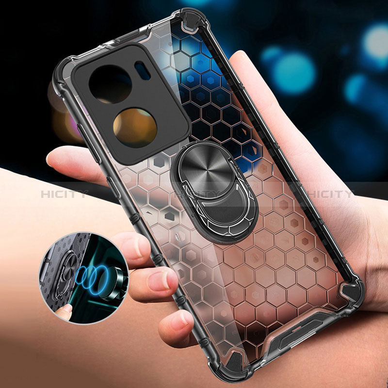 Coque Contour Silicone et Vitre Transparente Miroir 360 Degres avec Support Bague Anneau Aimante Magnetique AM1 pour Vivo Y56 5G Plus