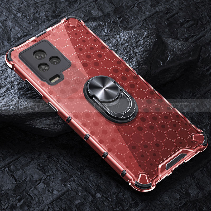 Coque Contour Silicone et Vitre Transparente Miroir 360 Degres avec Support Bague Anneau Aimante Magnetique AM1 pour Vivo Y73 (2021) Rouge Plus