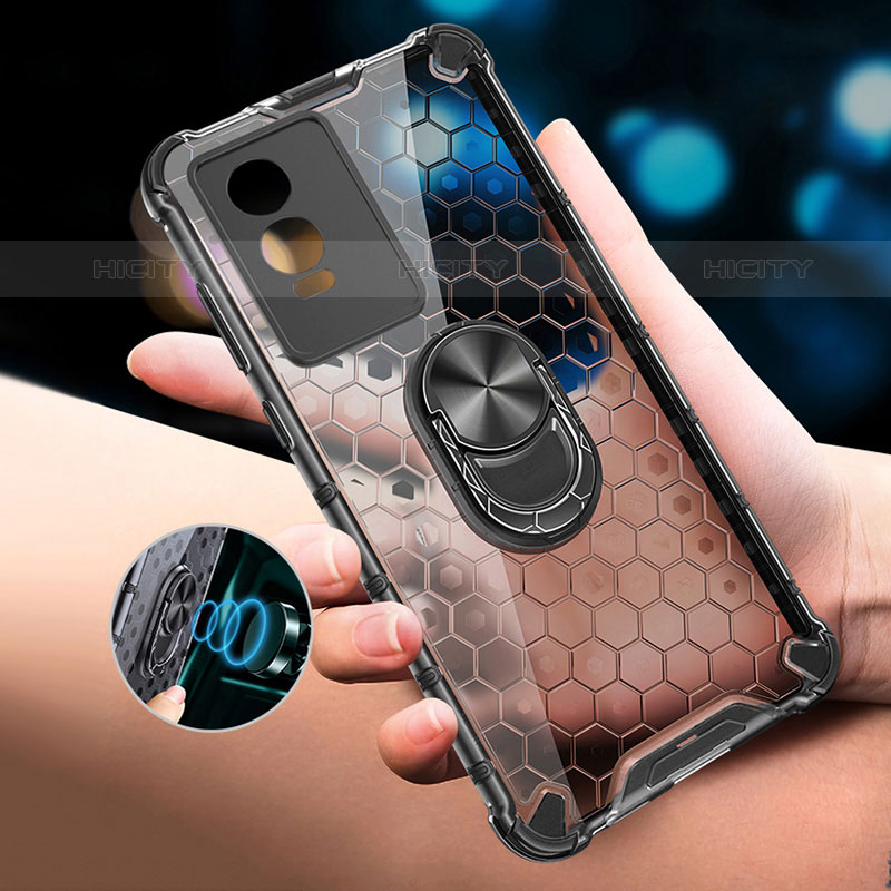 Coque Contour Silicone et Vitre Transparente Miroir 360 Degres avec Support Bague Anneau Aimante Magnetique AM1 pour Vivo Y74s 5G Plus