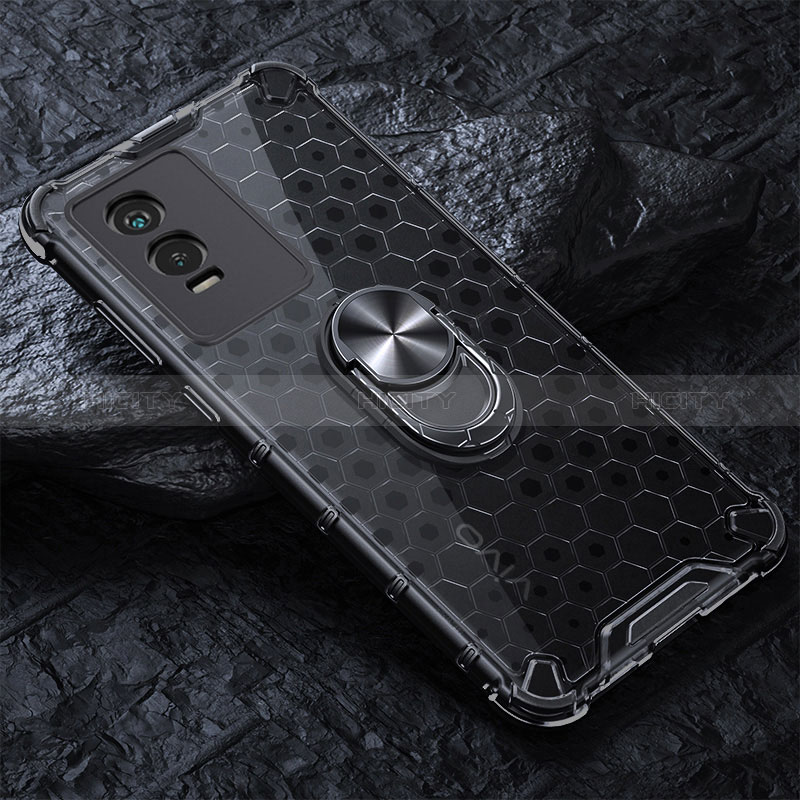 Coque Contour Silicone et Vitre Transparente Miroir 360 Degres avec Support Bague Anneau Aimante Magnetique AM1 pour Vivo Y76s 5G Plus