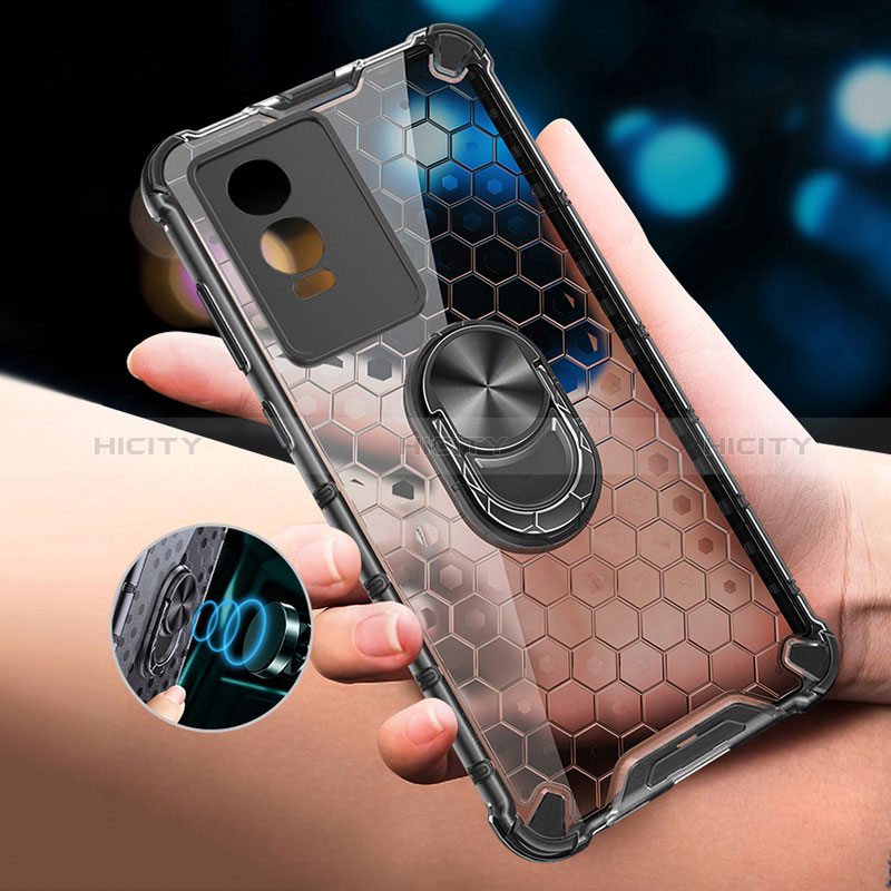 Coque Contour Silicone et Vitre Transparente Miroir 360 Degres avec Support Bague Anneau Aimante Magnetique AM1 pour Vivo Y76s 5G Plus