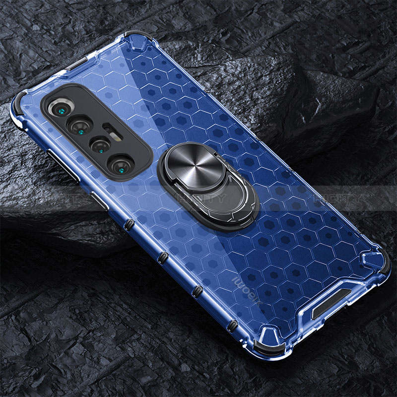 Coque Contour Silicone et Vitre Transparente Miroir 360 Degres avec Support Bague Anneau Aimante Magnetique AM1 pour Xiaomi Mi 10S 5G Bleu Plus