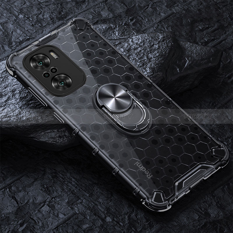 Coque Contour Silicone et Vitre Transparente Miroir 360 Degres avec Support Bague Anneau Aimante Magnetique AM1 pour Xiaomi Mi 11i 5G Noir Plus