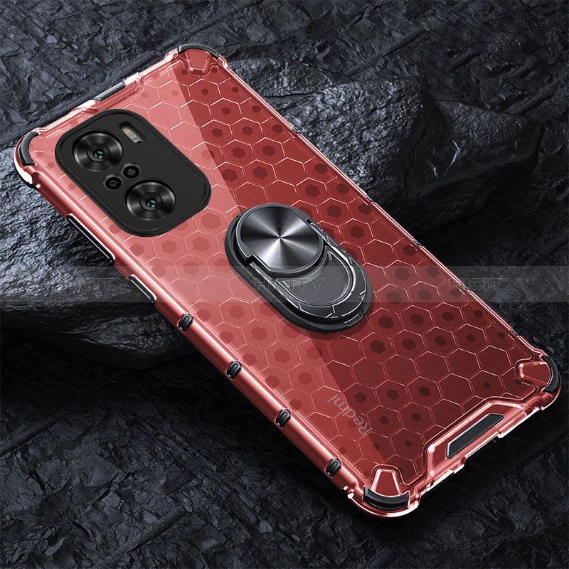 Coque Contour Silicone et Vitre Transparente Miroir 360 Degres avec Support Bague Anneau Aimante Magnetique AM1 pour Xiaomi Mi 11i 5G Rouge Plus