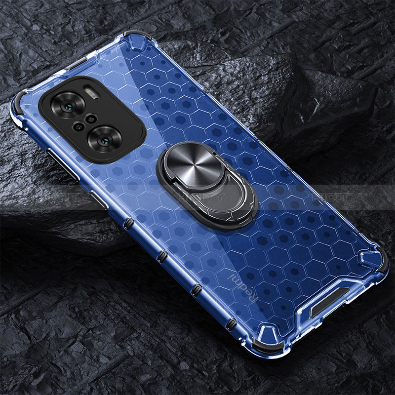 Coque Contour Silicone et Vitre Transparente Miroir 360 Degres avec Support Bague Anneau Aimante Magnetique AM1 pour Xiaomi Mi 11X Pro 5G Bleu Plus