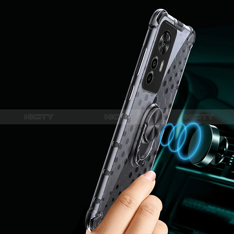 Coque Contour Silicone et Vitre Transparente Miroir 360 Degres avec Support Bague Anneau Aimante Magnetique AM1 pour Xiaomi Mi 12T 5G Plus