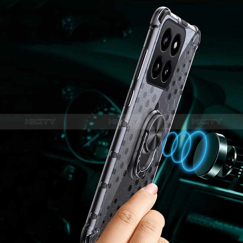 Coque Contour Silicone et Vitre Transparente Miroir 360 Degres avec Support Bague Anneau Aimante Magnetique AM1 pour Xiaomi Mi 14 5G Plus