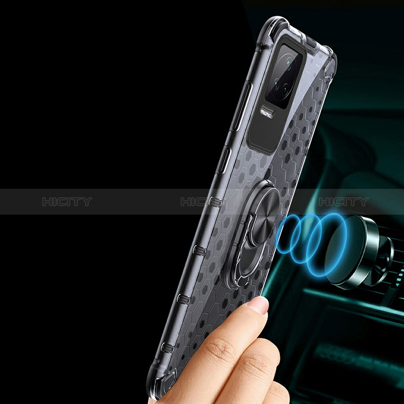 Coque Contour Silicone et Vitre Transparente Miroir 360 Degres avec Support Bague Anneau Aimante Magnetique AM1 pour Xiaomi Poco F4 5G Plus