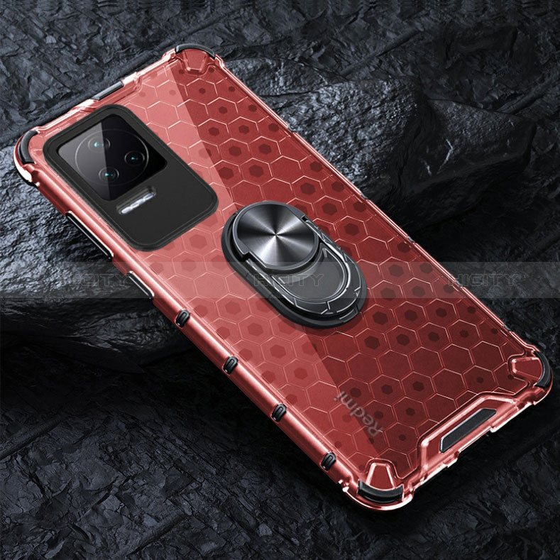 Coque Contour Silicone et Vitre Transparente Miroir 360 Degres avec Support Bague Anneau Aimante Magnetique AM1 pour Xiaomi Redmi K40S 5G Rouge Plus