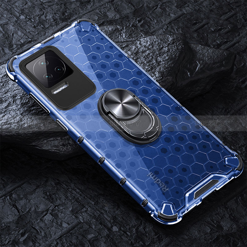 Coque Contour Silicone et Vitre Transparente Miroir 360 Degres avec Support Bague Anneau Aimante Magnetique AM1 pour Xiaomi Redmi K50 5G Bleu Plus